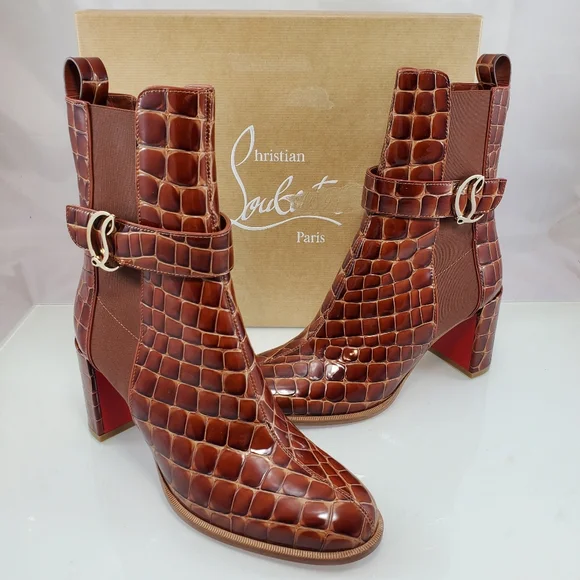 NWT$1,495 Christian Louboutin CL Chelsea Booty 70 Brown Boots Sz 38.5 , US 8.5 - Picture 6 of 16